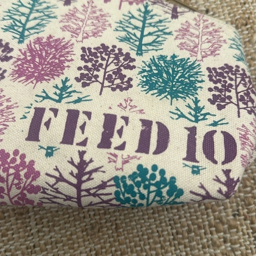 NEW Clarins Feed 10 Canvas Tree Print Cosmetic Makeup Bag Pouch Clutch Case